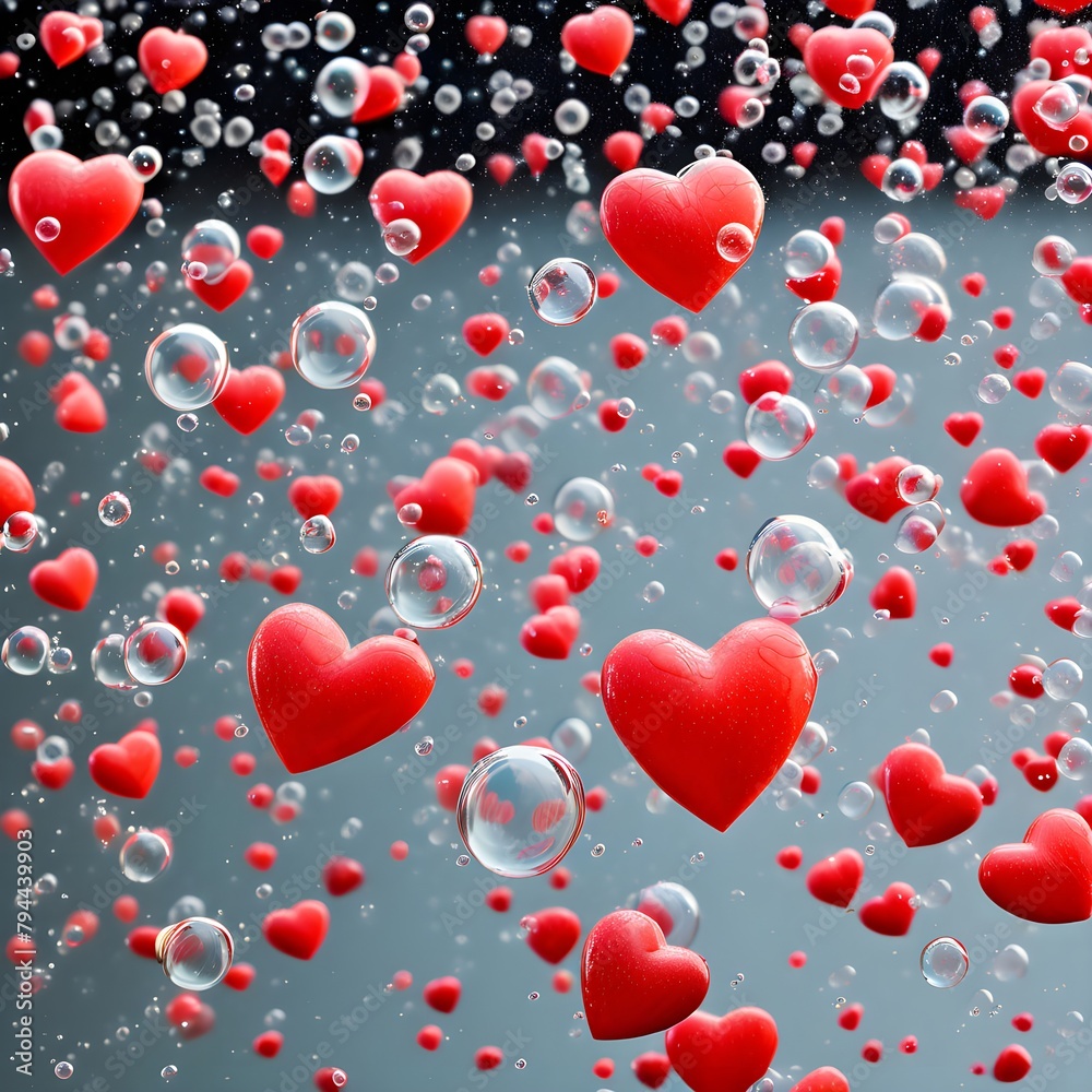 Rainy hearts with bubbles in the air with lovely story