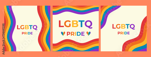 Flyer template, social media post, banner Vector Set with LGBTQ symbol. design with LGBT rainbow background. Collection of Cards for the pride month. 