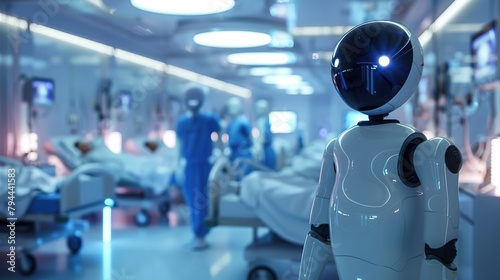 robots stand in hospital rooms to watch over sleeping patients.