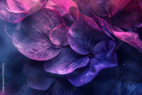 Close-up of purple fantasy plant on blue backdrop floral 8k wallpaper background