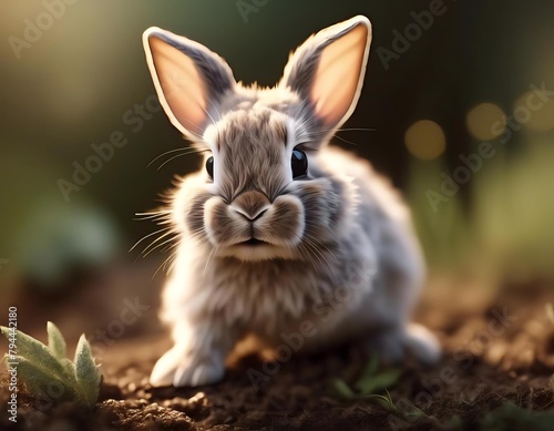 Mały słodki królik w nastrojowym tle #794442180