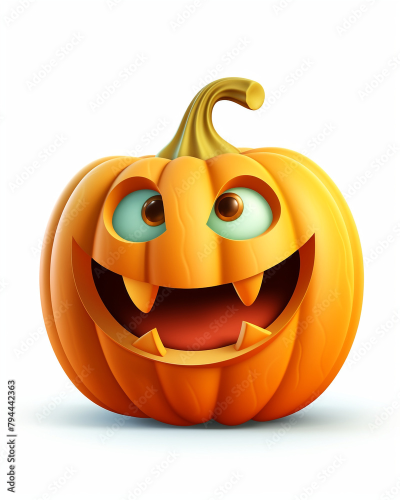 3D Halloween pumpkin, children's cartoon style, soft pastel colors, on a white background сreated with Generative Ai