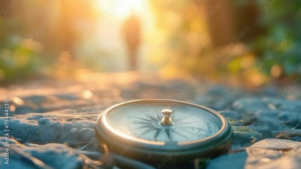 custom made wallpaper toronto digitalIron vintage compass lies on rocks among forest and plants and reflects sunlight from glass, navigation in tourism and travel. Finding a Life Path and Motivation