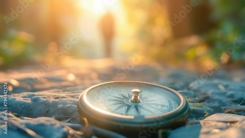 Wallpaper Mural Iron vintage compass lies on rocks among forest and plants and reflects sunlight from glass, navigation in tourism and travel. Finding a Life Path and Motivation Torontodigital.ca
