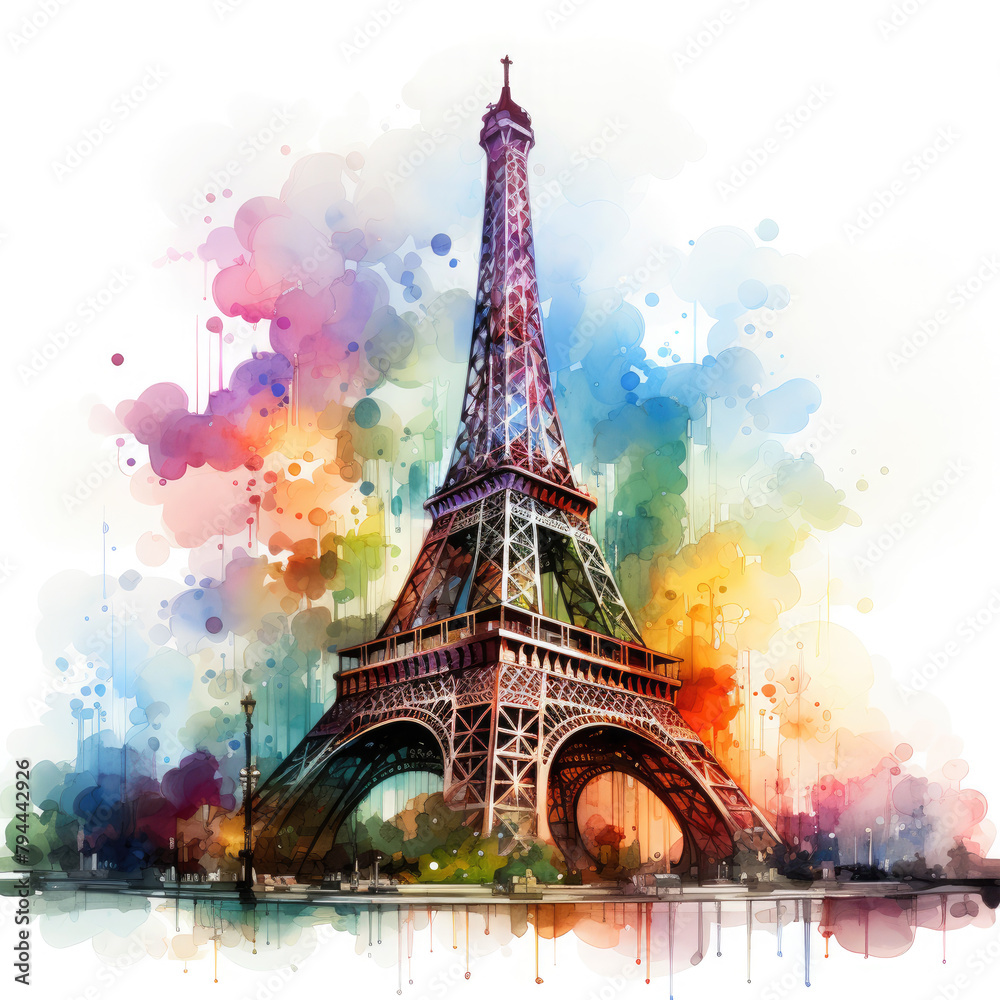 Watercolor Eiffel tower, clipart Illustration, Generative Ai