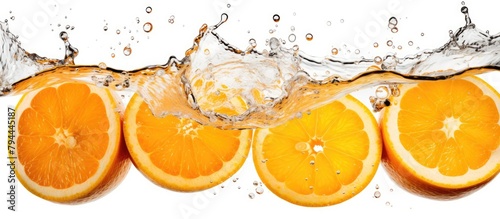 Oranges splashed and dropped in water
