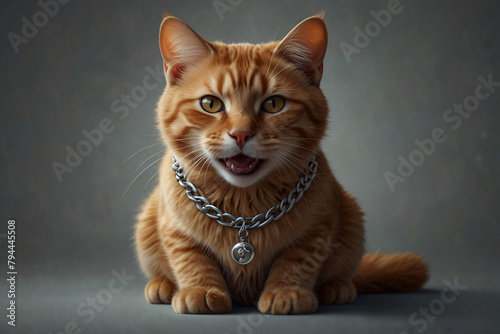 Red cat smiles and shows teeth © mischenko