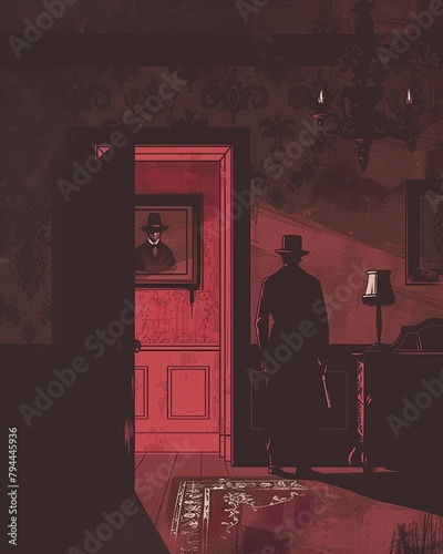 Experience the thrill of unraveling mysteries as a detective, with a captivating 2D illustration of a noirinspired crime scene where every shadow tells a story photo
