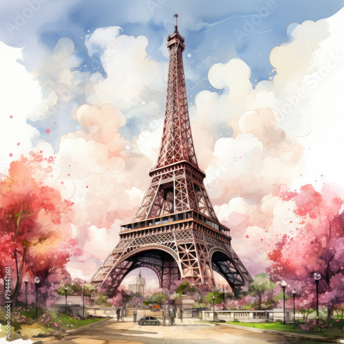 Watercolor Eiffel tower, clipart Illustration, Generative Ai