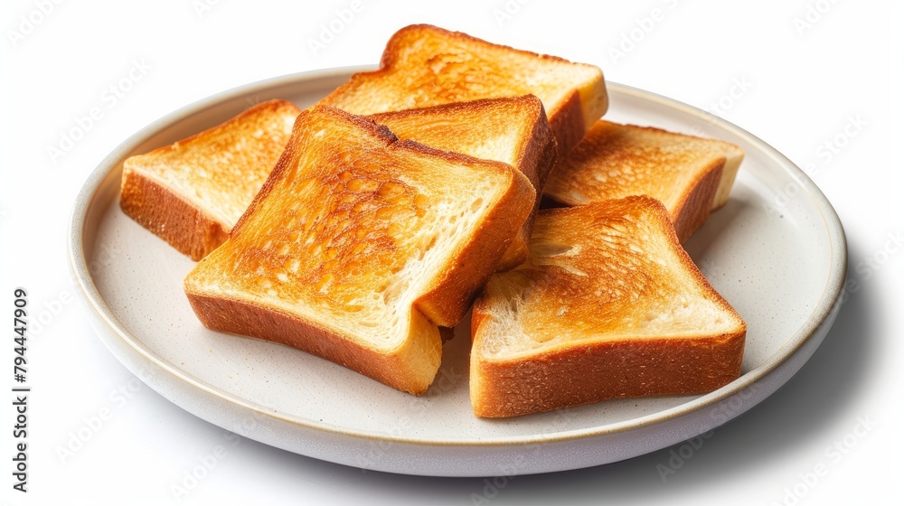 Plate with toasted bread isolated 