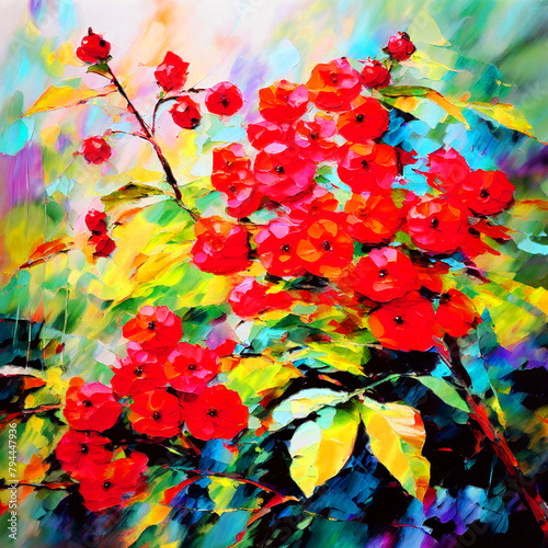 bloomy vibrant watercolour oil painting splash colour of cotoneaster flowers