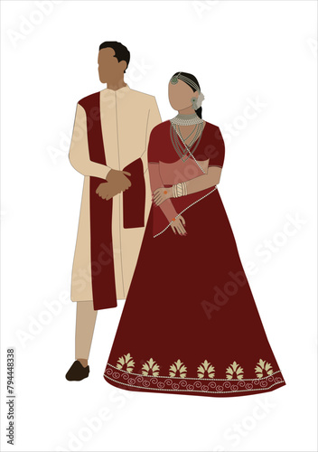 Indian wedding couple illustration for save the date  wedding invitation and e-invite cards 