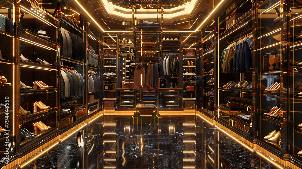 Obraz premium closet luxuoso com sapatos lindos realista