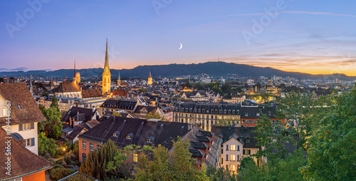 Zurich, Switzerland Cityscape at Twilight photo