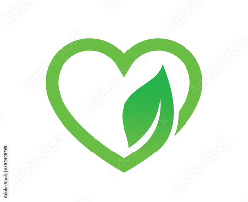 beautiful green love heart shape with leaf environment symbol logo vector icon isolated transparent background