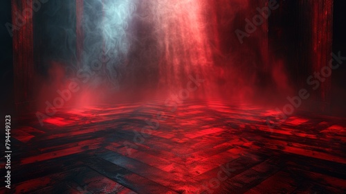 Inky red zigzag floor. Abstract dark background with horizontal lines. Illustration of mystic room.