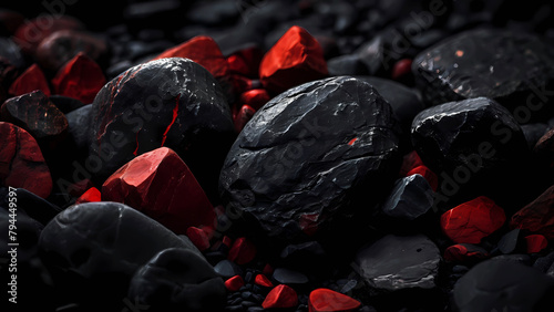 Black and red stones. Macro photography, nature resources