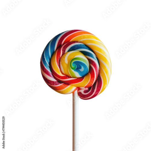 A delightful colorful lollipop stands out against a transparent background