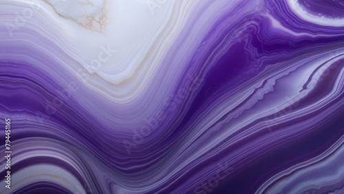 Abstract patterns of purple and white agate stone with swirling bands of color photo