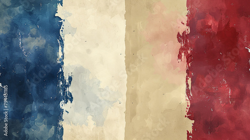 A jubilant Bastille Day French flag waving proudly on one side, while the other side remains elegantly minimalist. photo