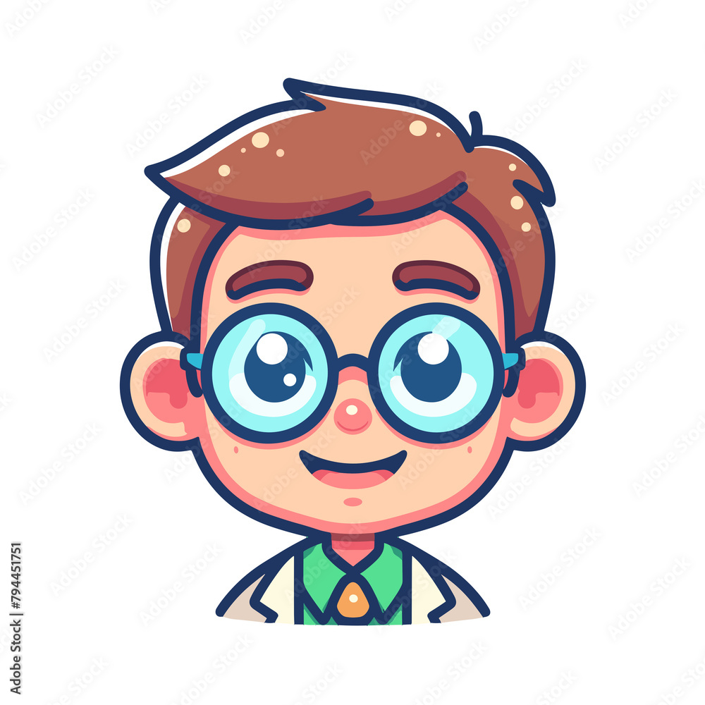 Cheerful Cartoon Boy in Glasses and Doctor Coat Cheerful Cartoon Boy in Glasses and Doctor Coat