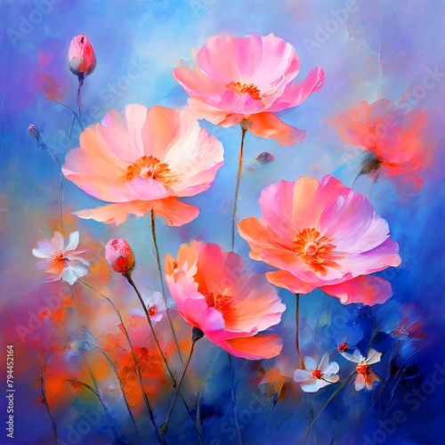 colourful bloomy vibrant watercolour oil painting splash colour of buttercup flowers photo