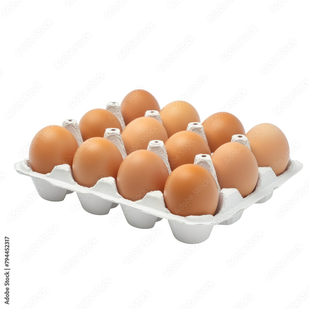 A close up shot of large chicken eggs neatly arranged in a white plastic tray set against a transparent background isolated with a transparent background A close up shot of large chicken eggs neatly arranged in a white plastic tray set against a transparent background isolated with a transparent background