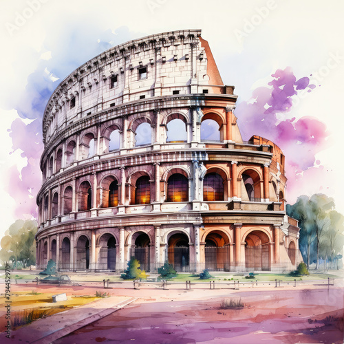 Watercolor colosseum, clipart Illustration, Generative Ai