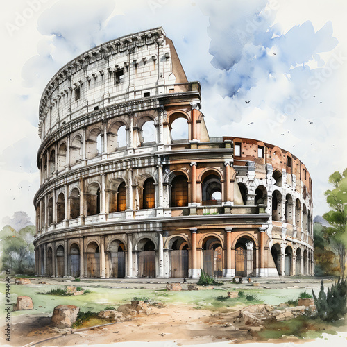 Watercolor colosseum, clipart Illustration, Generative Ai