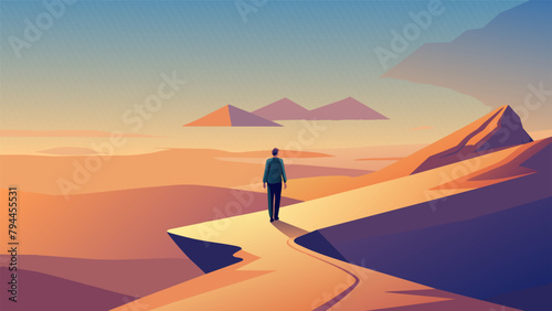 Against the backdrop of a rugged desert landscape a solo traveler embarks on a challenging journey of selfdiscovery. With each step taken they