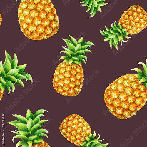 Watercolor illustration of fresh pineapple. Tropical fruit isolated on white background. For designers, spa decoration, postcards, wedding, greetings, wallpapers, wrapping paper, scrapbooking, covers