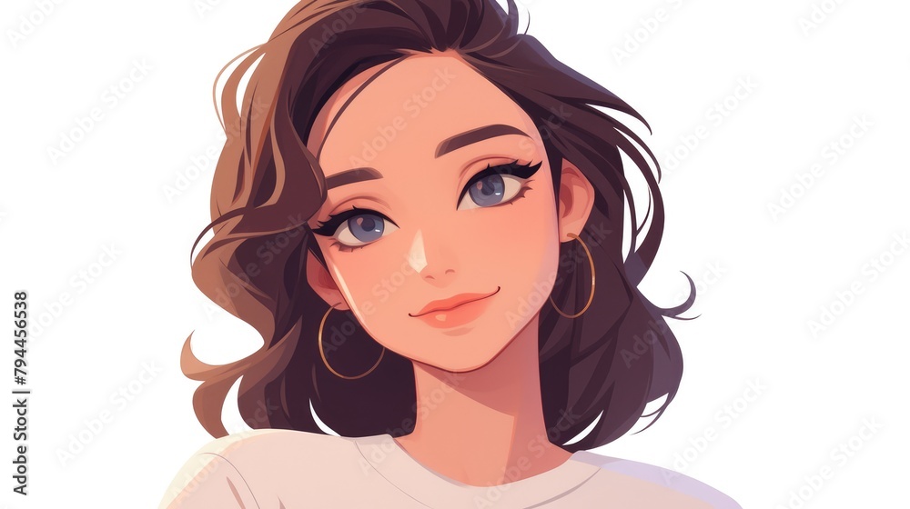 A charming female avatar illustration in cartoon style perfect for web design projects set against a crisp white background A charming female avatar illustration in cartoon style perfect for web design projects set against a crisp white background