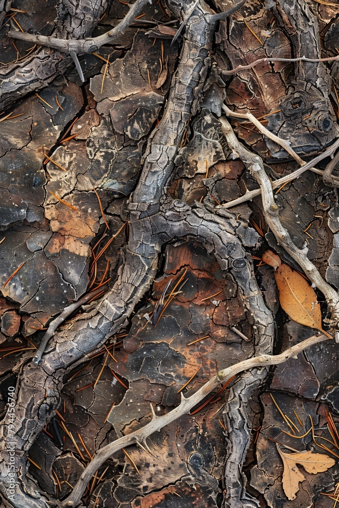 Fototapeta premium Explore the mysterious depths of an abstract forest floor, where intricate patterns intertwine in a symphony of shades
