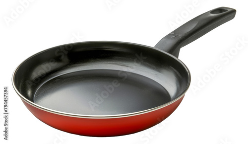 Red nonstick frying pan with black handle