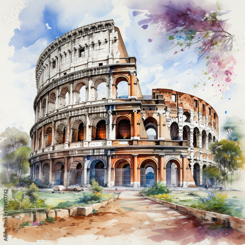 Watercolor colosseum, clipart Illustration, Generative Ai