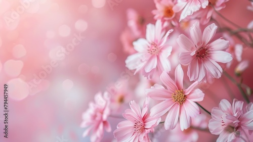 Pink flowers with soft-focus background and light bokeh effect