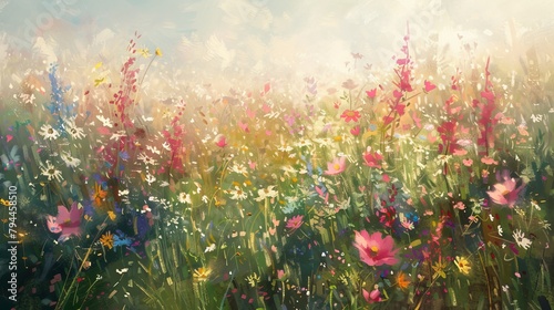 Field of Blooms An expansive field bursting with a profusion of wildflowers,  photo