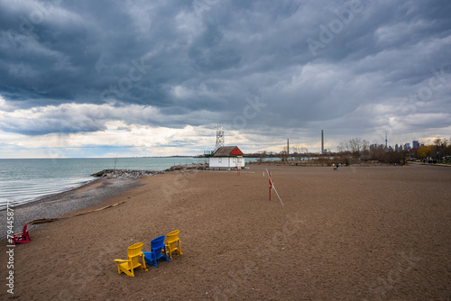 Photography dramatic storm clouds  over the beach room for text shot kew beach toronto in sp