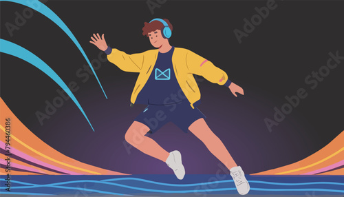 Rhythmic Jumping - Exciting EDM Waves with Enthusiastic Personnel. Flat Vector Illustration. EPS 10.