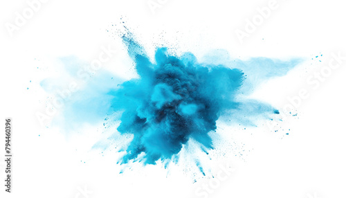 blue aquamarine turquoise color powder dust explosion PNG transparent background isolated graphic resource. Celebration, colorful festival, run or party element