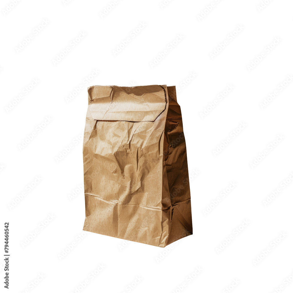 A lone paper bag stands out in stark solitude against a transparent background