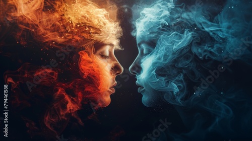 Two silhouettes of a person one representing their outer self and the other their inner self. The two figures are intertwined with each other showing the inseparable nature