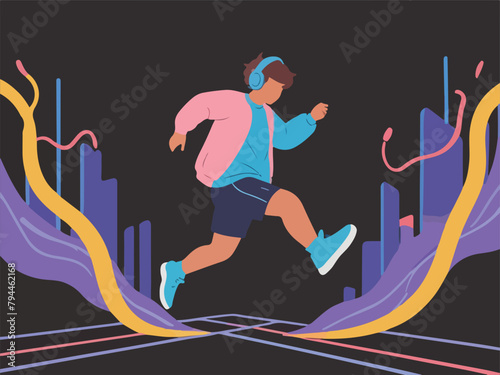 Rhythmic Jumping - Exciting EDM Waves with Enthusiastic Personnel. Flat Vector Illustration. EPS 10.