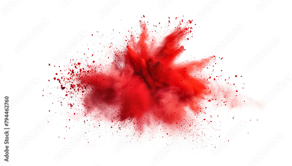 Red scarlet ruby color powder dust explosion PNG transparent background isolated graphic resource. Celebration, colorful festival, run or party element