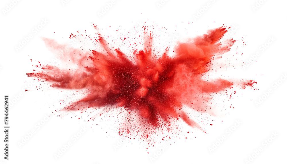 Red scarlet ruby color powder dust explosion PNG transparent background isolated graphic resource. Celebration, colorful festival, run or party element