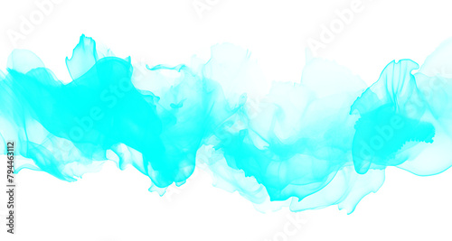 Abstract neon cyan teal watercolor ink motion flow swirl texture PNG transparent background isolated graphic resource. Saturated aqua color pattern art shape design