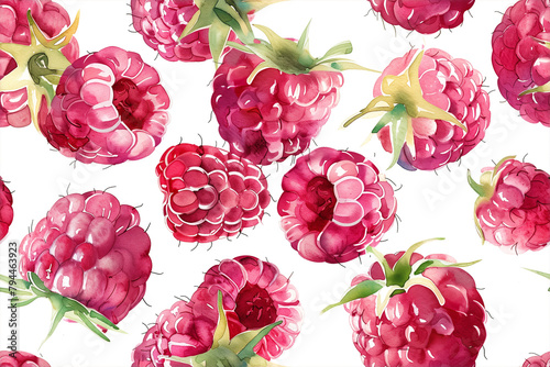 Vibrant digital illustration of a seamless raspberry pattern, ideal for a wide range of creative projects, including textiles, wallpapers, and packaging