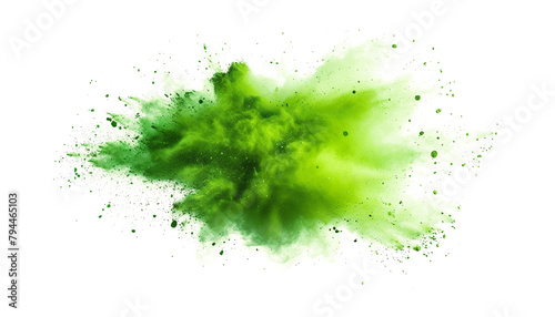 Green lime emerald color powder dust explosion PNG transparent background isolated graphic resource. Celebration, colorful festival, run or party element