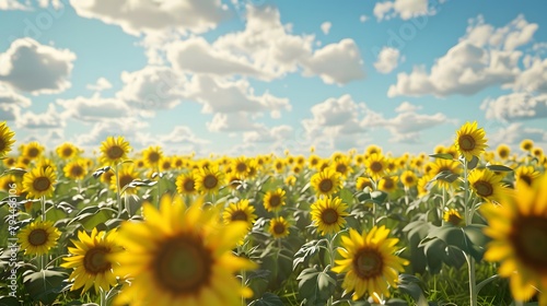 an immersive 8K image showcasing a vibrant field of sunflowers stretching to the horizon  their golden petals glowing in the warm light of a summer afternoon 