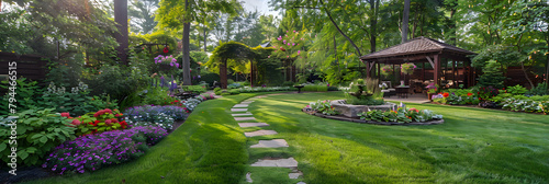 Enchanted Backyard Transformation: Stone Pathway, Fire Pit, Vibrant Flower Beds and Cozy Gazebo
